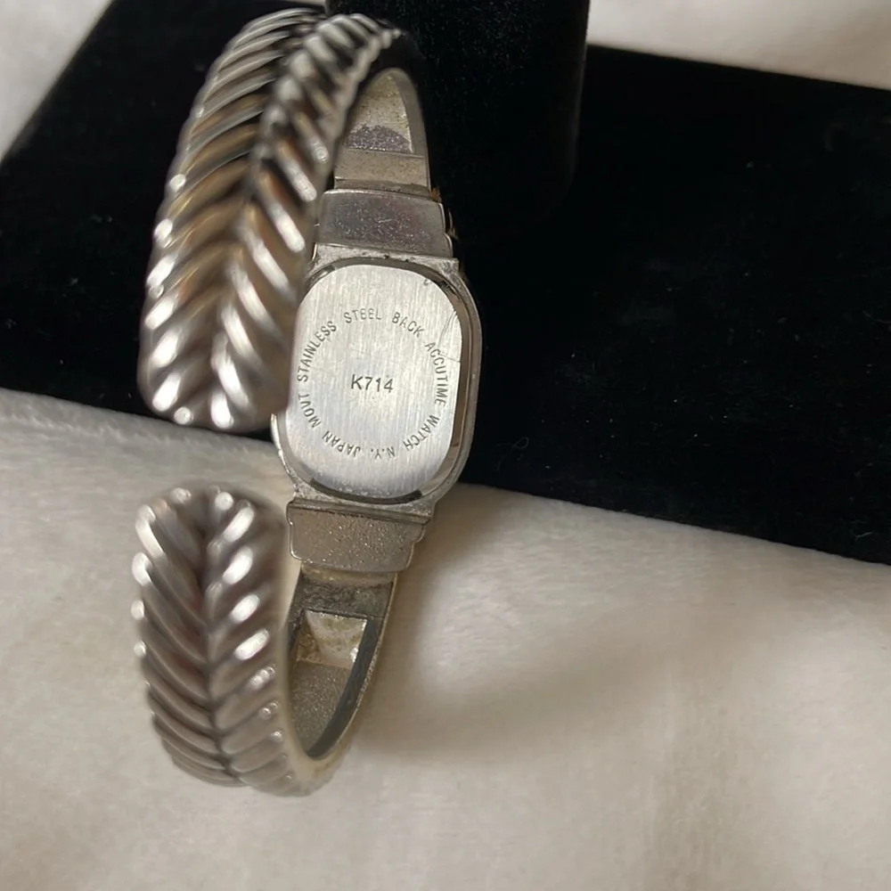 Vintage Bracelet Watch Silver Tone w/Gold Accent and White Crystal